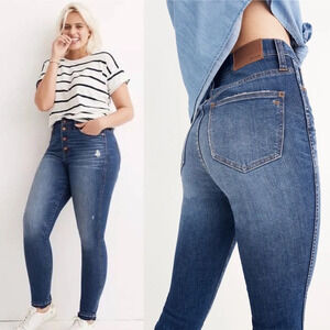 Madewell 10" High Rise Button Fly Distressed Drop Hem Skinny Jeans Size 25